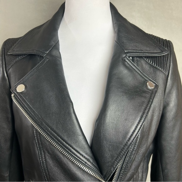 Michael Kors Leather Moto Jacket Black Zip Biker Goth - Picture 6 of 14